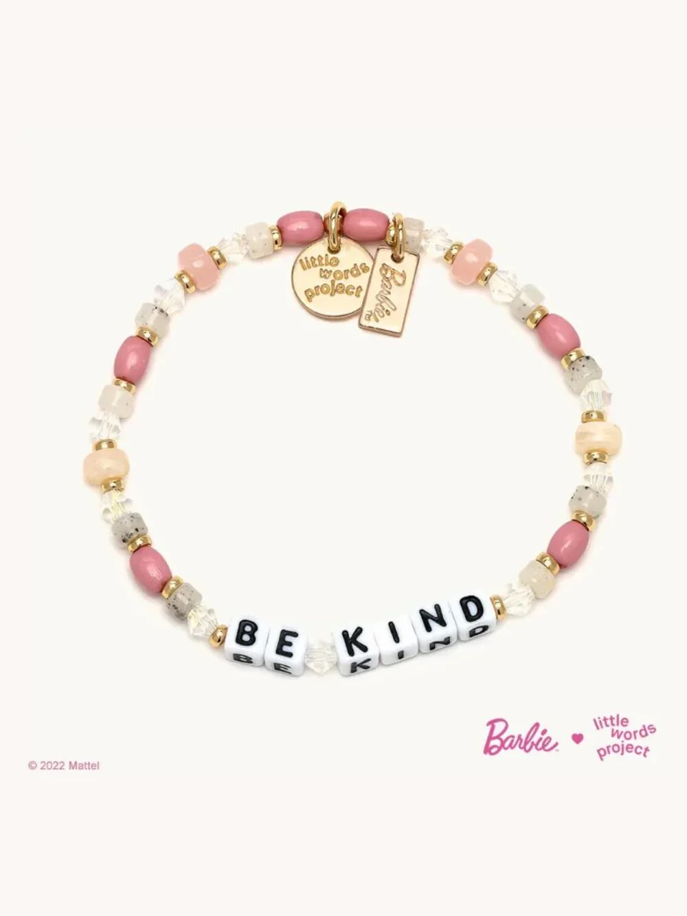 Little Words Project x Barbie Be Kind Pink and Clear Beaded Stretch Bracelet